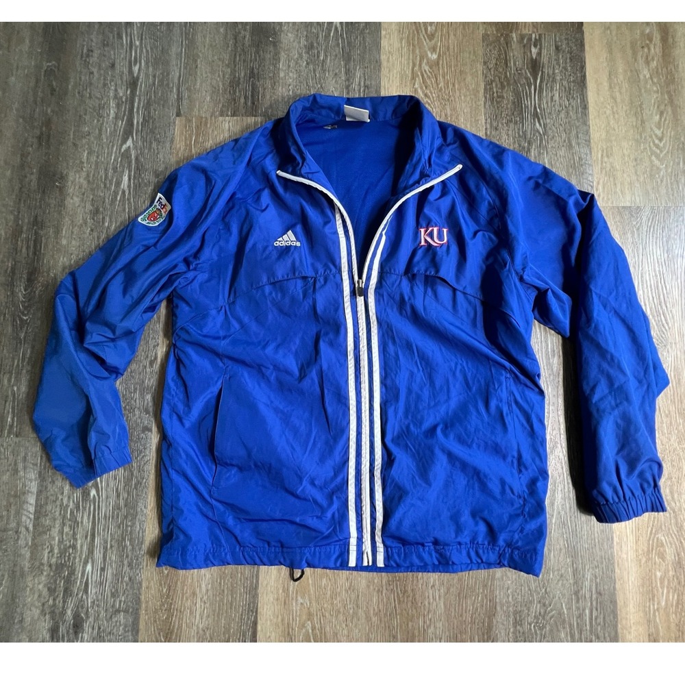 Adidas Windbreaker Jacket Mens Medium Blue Kansas Jayhawks FedEx Orange Bowl KU